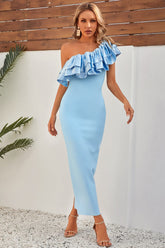Santorini Ruffle Blue Maxi Bandage Dress