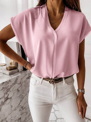 Plain pick stylish chiffon v neck women blouses