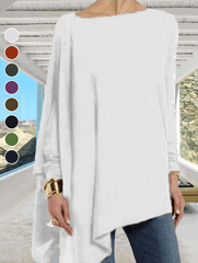 Women's Long-sleeved Solid Color Pullover T-shirt