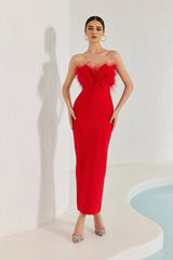 Diaz Feather Tassel Maxi Bandage Dress �Red