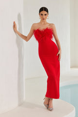 Diaz Feather Tassel Maxi Bandage Dress �Red