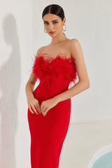 Diaz Feather Tassel Maxi Bandage Dress �Red
