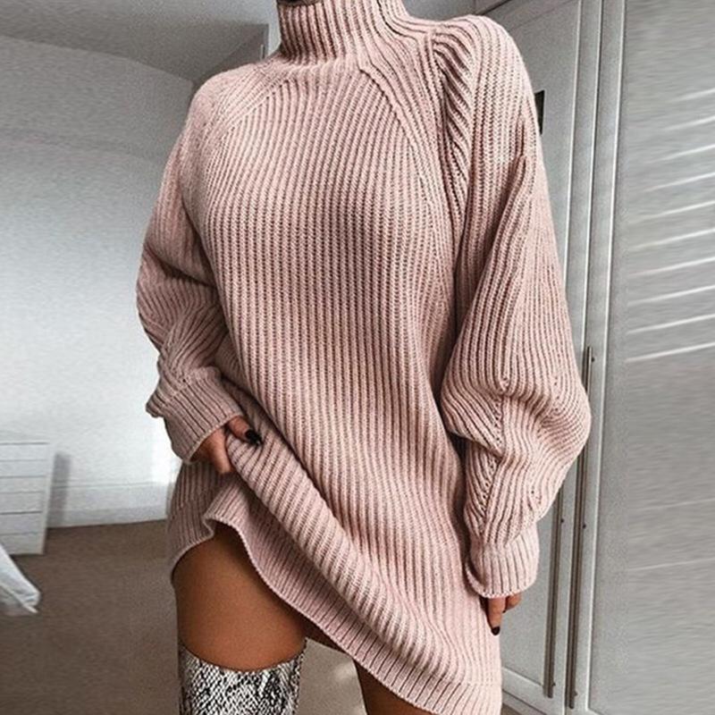 Long Sleeved Half-high Sweater Dress