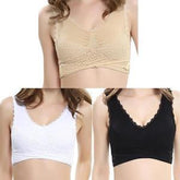 Push Up & Lift Support Front Cross Side Buckle Wireless Lace Bra