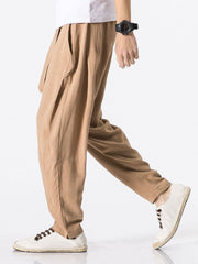 Detachable Belt Linen Cotton Blend Pants