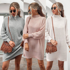 Long Sleeved Half-high Sweater Dress