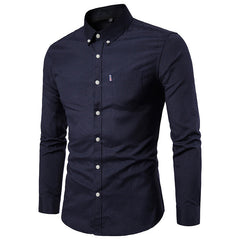 Men's Slim Fitting Solid Color Long Sleeved Shirt
