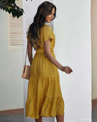 Pure Casual Round neck Short sleeve Lacing Skater Dresses