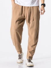 Detachable Belt Linen Cotton Blend Pants