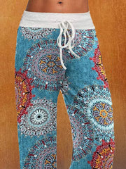 Paisley Shift Printed Cotton-blend Boho Blue Pants