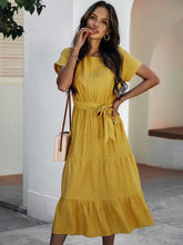 Pure Casual Round neck Short sleeve Lacing Skater Dresses