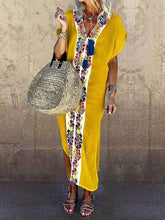 Plain printed v-neck short sleeve maxi dresses