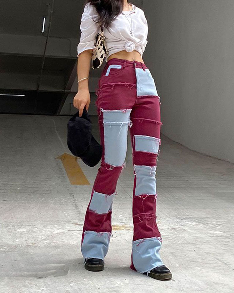 Color Block Stitching Jeans
