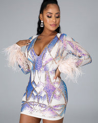Trace Sequins Feather Dress