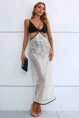 Charlene Deep V-neckline Sheer Bandage Dress