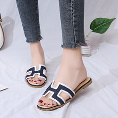Square Toe Color Boxed Casual Flat Slippers