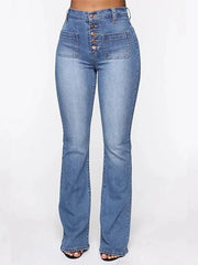 Washed High Waist Button Boot-Cut Jeans