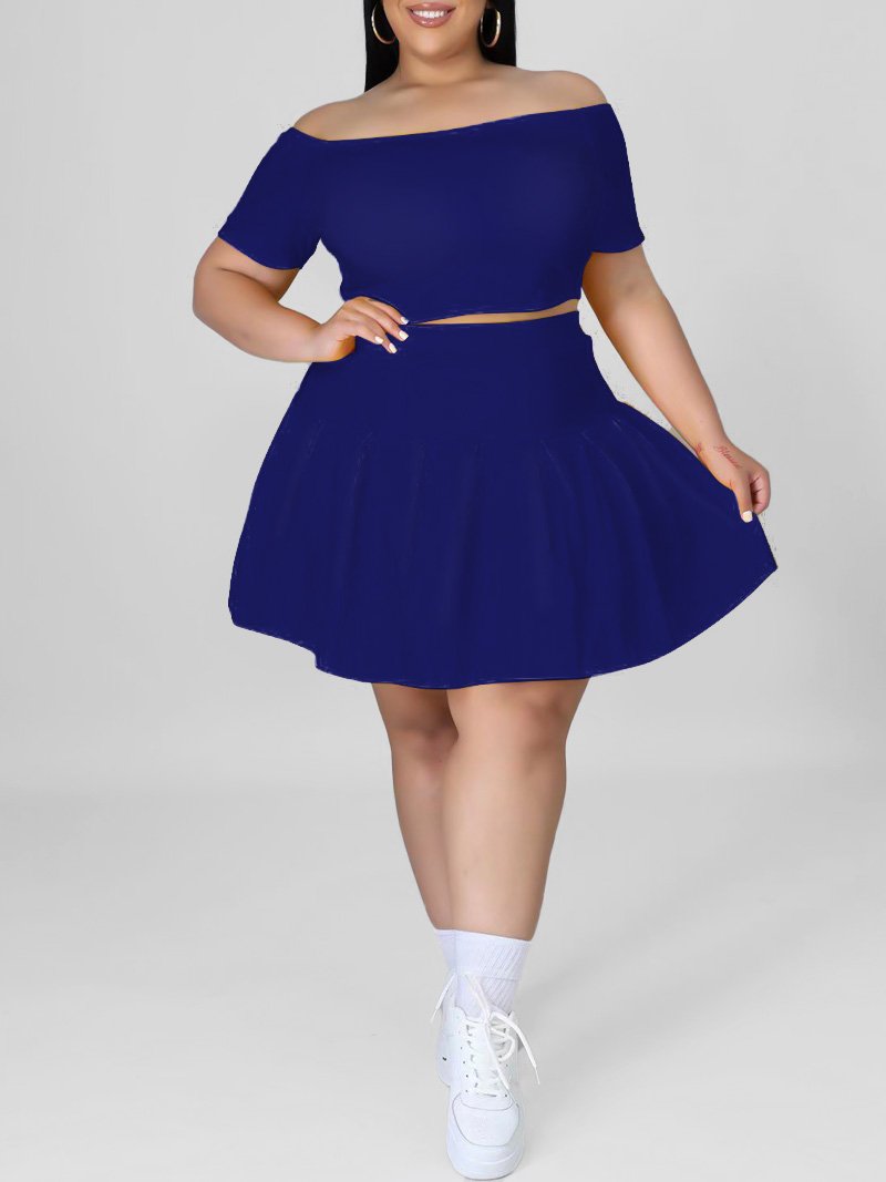 Women Plus Size Solid Color Short Sleeve Elegant Dress Sets