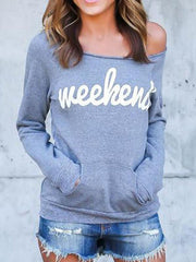 Open Shoulder Kangaroo Pocket Letters Sweatshirts
