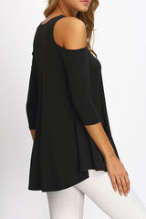 Open Shoulder Cutout Plain Blouses