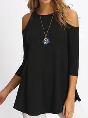 Open Shoulder Cutout Plain Blouses