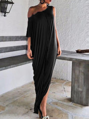 One Shoulder Patchwork Color Block Maxi Dresses