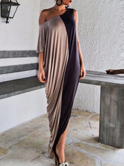 One Shoulder Patchwork Color Block Maxi Dresses