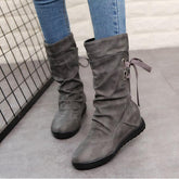 Plain Invisible High Heeled Velvet Round Toe Casual Mid Calf Flat Boots
