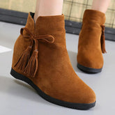 Plain Invisible High Heeled Velvet Round Toe Outdoor Ankle Boots