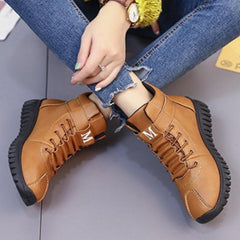 Plain Flat Criss Cross Round Toe Outdoor Ankle Boots