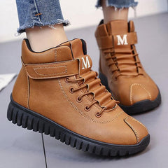 Plain Flat Criss Cross Round Toe Outdoor Ankle Boots