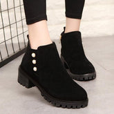 Plain Chunky Low Heeled Velvet Round Toe Date Ankle Boots