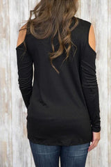Open Shoulder Asymmetric Hem Plain T-Shirts