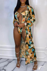 Sexy Print Hollowed Out Cardigan Swimwears