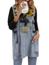 Pocket v neck women cat printed long sleeve cute T-shirts