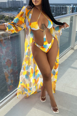 Vacation Print Hollowed Out Swimwears