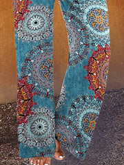 Paisley Shift Printed Cotton-blend Boho Blue Pants