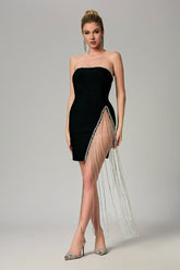 Baila Strapless Rhinestone Tassel Mini Bandage Dress