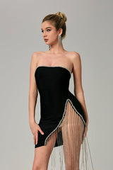 Baila Strapless Rhinestone Tassel Mini Bandage Dress