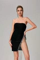 Baila Strapless Rhinestone Tassel Mini Bandage Dress