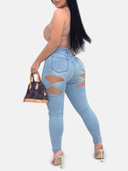 Women Plus Size Ripped Slim Denim Jeans