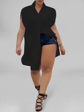 Women Plus Size Solid Color Lapel Cap Sleeve Button Street Shirts