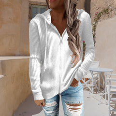 Stripe Casual Women's Hoodies Loose Knitwear Zipper Cardigan