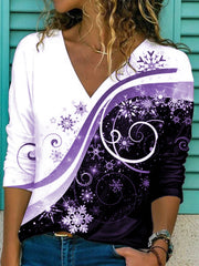 Printed Casual V Neck Long Sleeve Loosen Shirts & Tops
