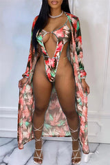 Sexy Print Hollowed Out Cardigan Swimwears