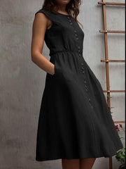 Plain button sleeveless skater dresses