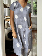 Polka Dots V Neck Cotton-Blend Casual Dresses