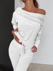 Plain off shoulder long sleeve chic women suits