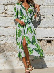 Fresh Green Leaves Midi Dress