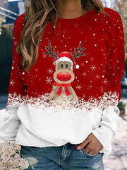 Snowflake Christmas Deer Print Crewneck Sweater